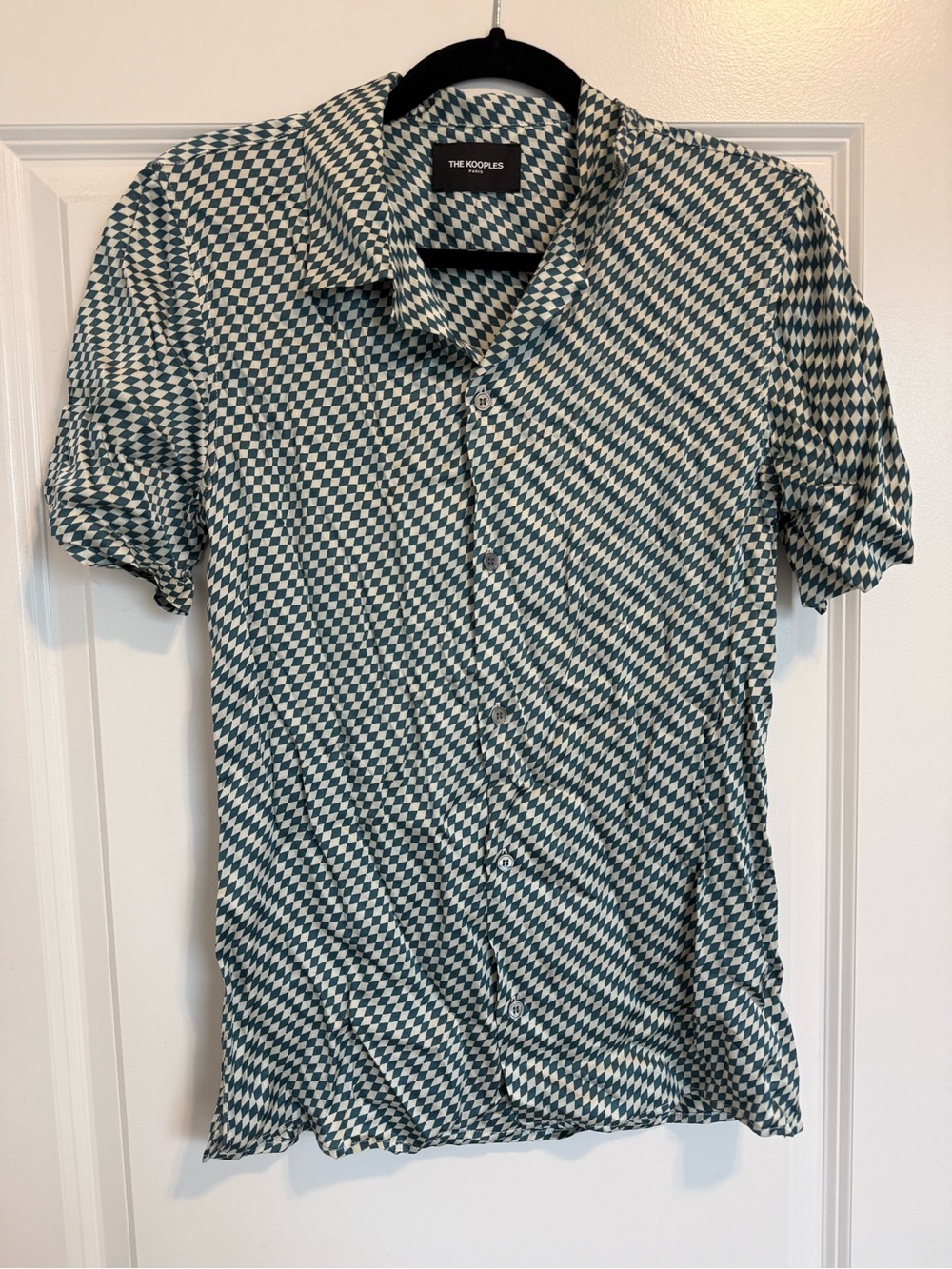 The Kooples Blue and White Check Short-Sleeve Button Shirt